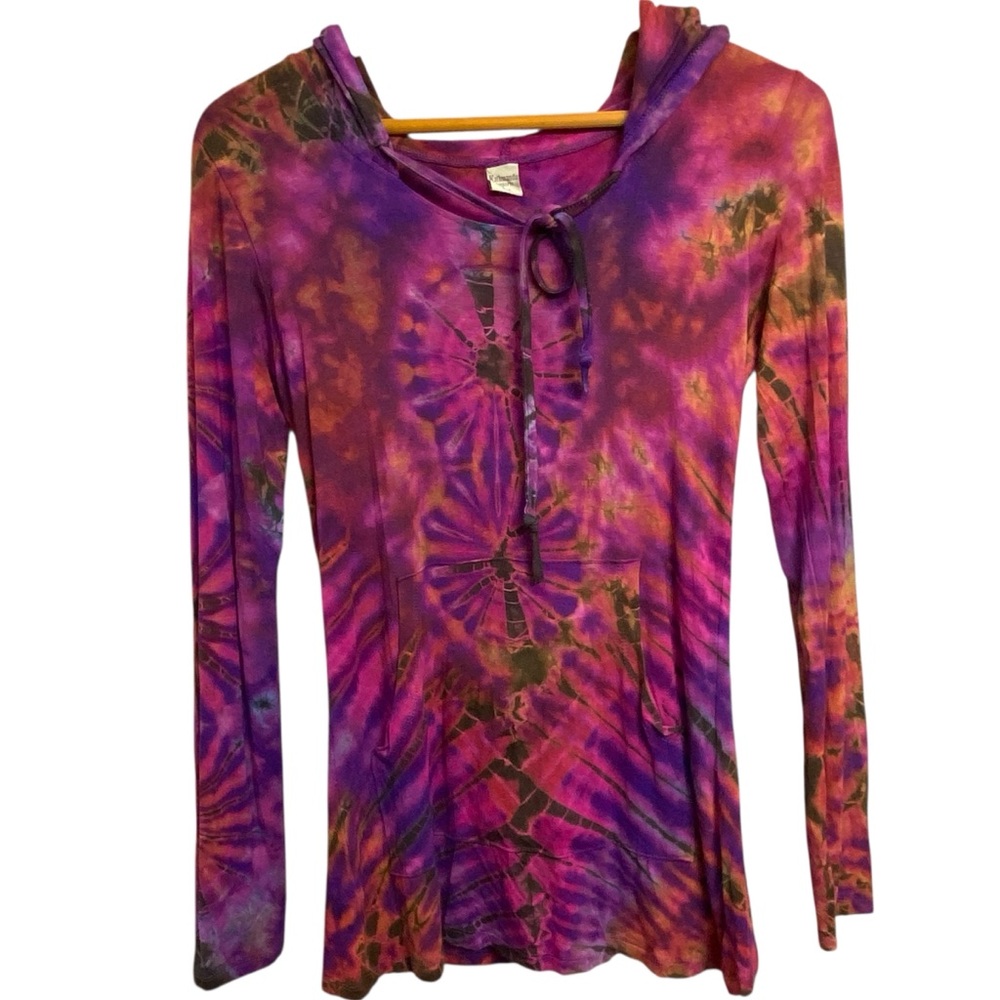 Kathmandu Tie-Dye Hooded Women's Top - Purple and Pink - Picture 2 of 8